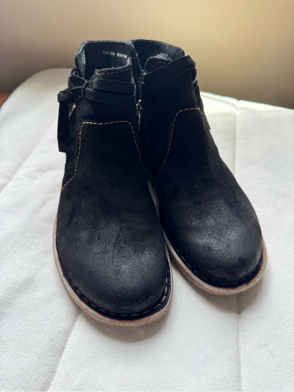 Born Black Suede Ankle Booties with Side Bow Accent